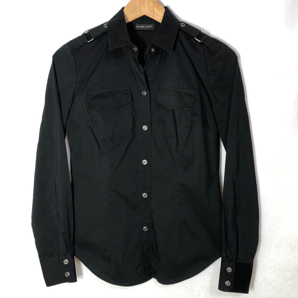 New York & Company Classic Black Womens Stretch Shirt Size XS